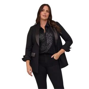 Torrid Black Studio Refined Crepe Satin Lapel Blazer